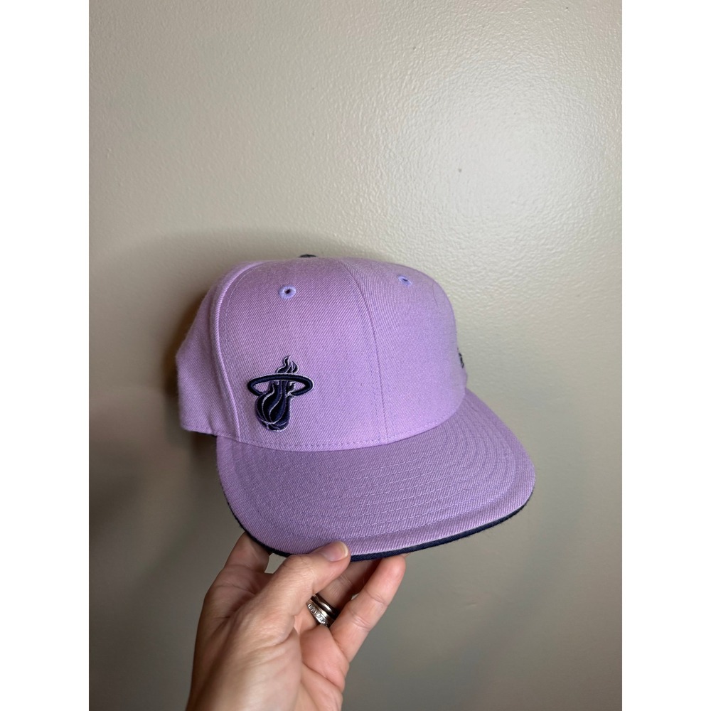 Reebok Miami Heat NBA Fitted Hat 7 3/8 Lavender Navy Blue Flat Brim Cap
